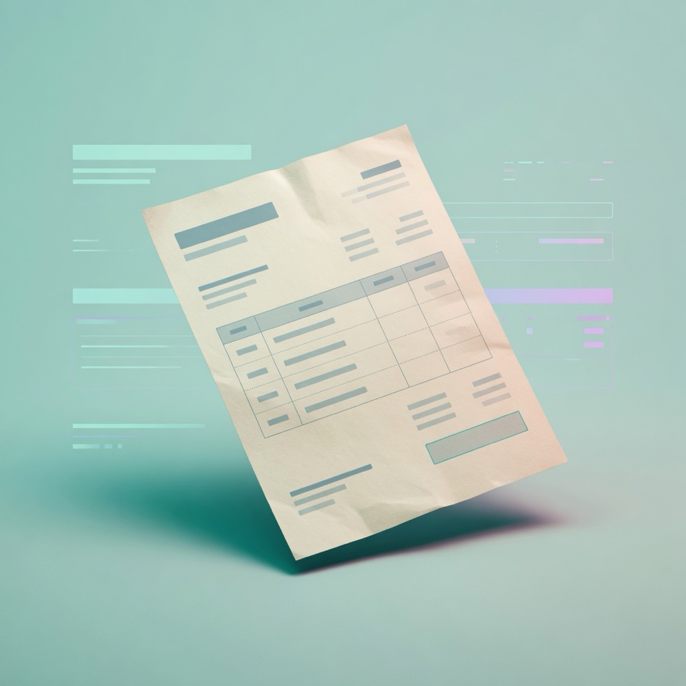 Floating invoice sheet with abstract form fields